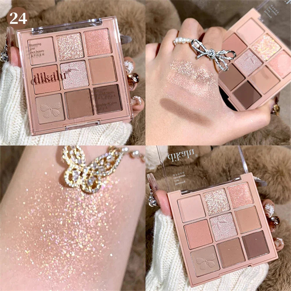 9-Color Glitter Eyeshadow Palette – Long-Lasting Korean Makeup