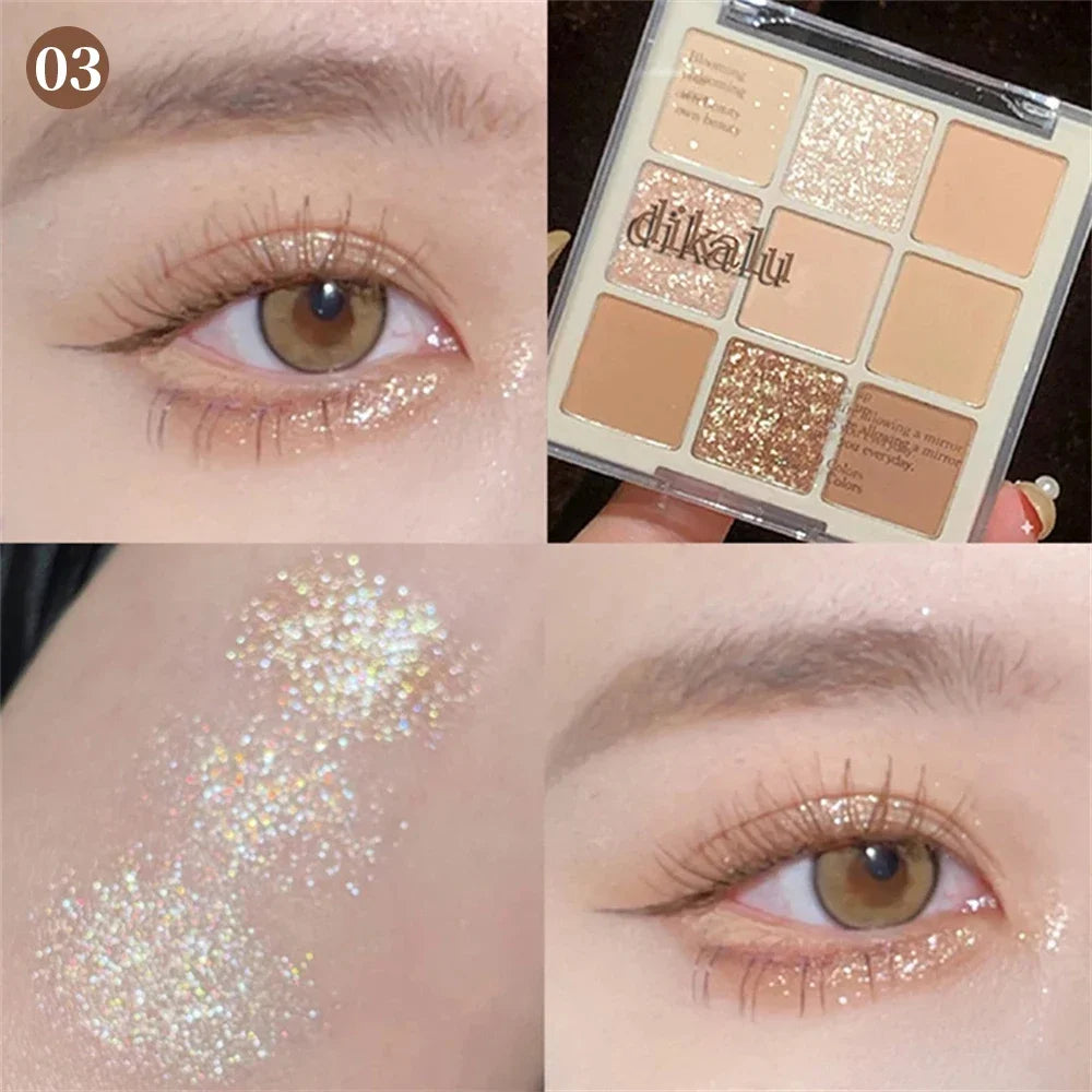 9-Color Glitter Eyeshadow Palette – Long-Lasting Korean Makeup