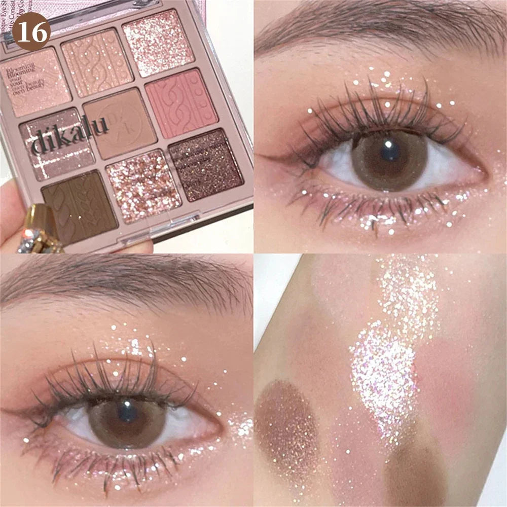 9-Color Glitter Eyeshadow Palette – Long-Lasting Korean Makeup