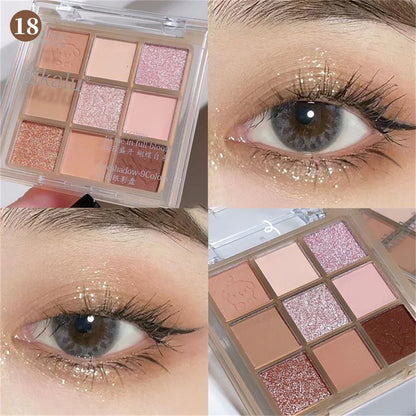 9-Color Glitter Eyeshadow Palette – Long-Lasting Korean Makeup