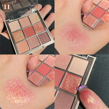 9-Color Glitter Eyeshadow Palette – Long-Lasting Korean Makeup