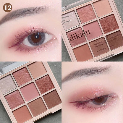 9-Color Glitter Eyeshadow Palette – Long-Lasting Korean Makeup