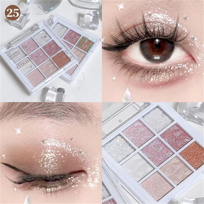 9-Color Glitter Eyeshadow Palette – Long-Lasting Korean Makeup