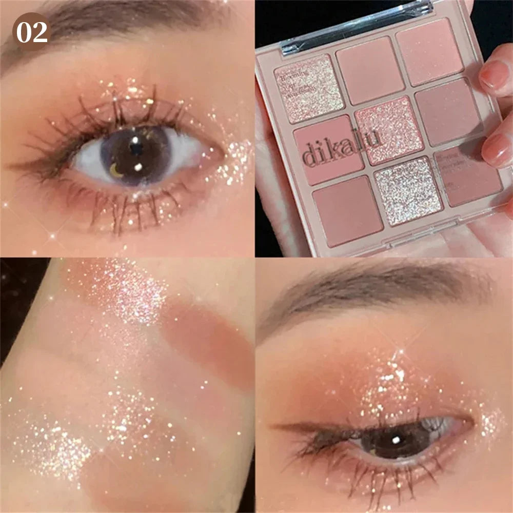 9-Color Glitter Eyeshadow Palette – Long-Lasting Korean Makeup