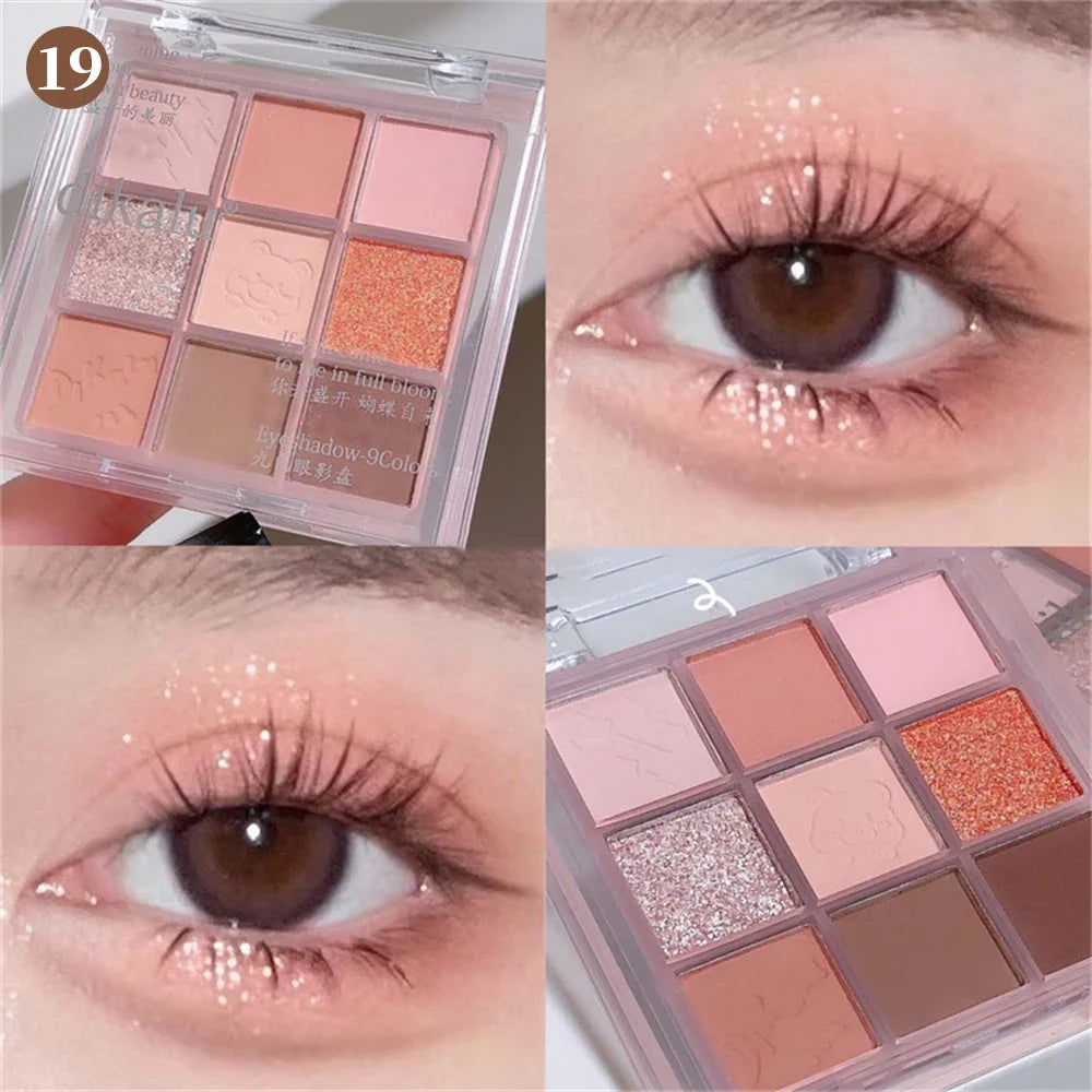 9-Color Glitter Eyeshadow Palette – Long-Lasting Korean Makeup