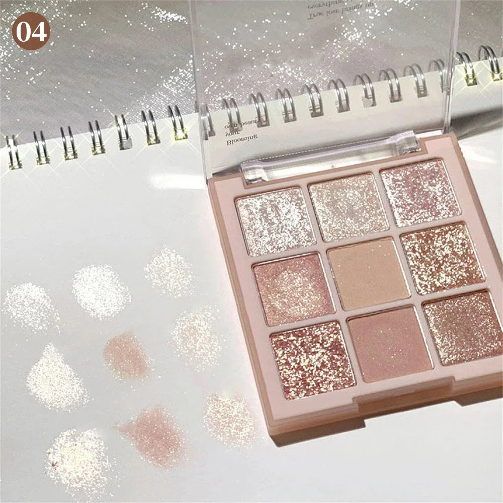 9-Color Glitter Eyeshadow Palette – Long-Lasting Korean Makeup