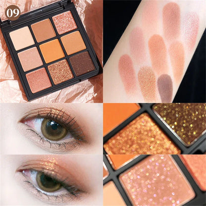 9-Color Glitter Eyeshadow Palette – Long-Lasting Korean Makeup