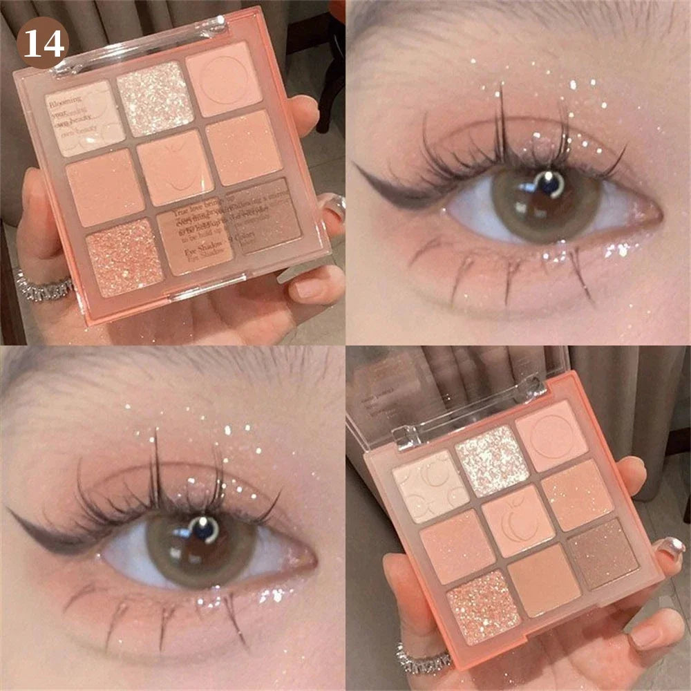 9-Color Glitter Eyeshadow Palette – Long-Lasting Korean Makeup