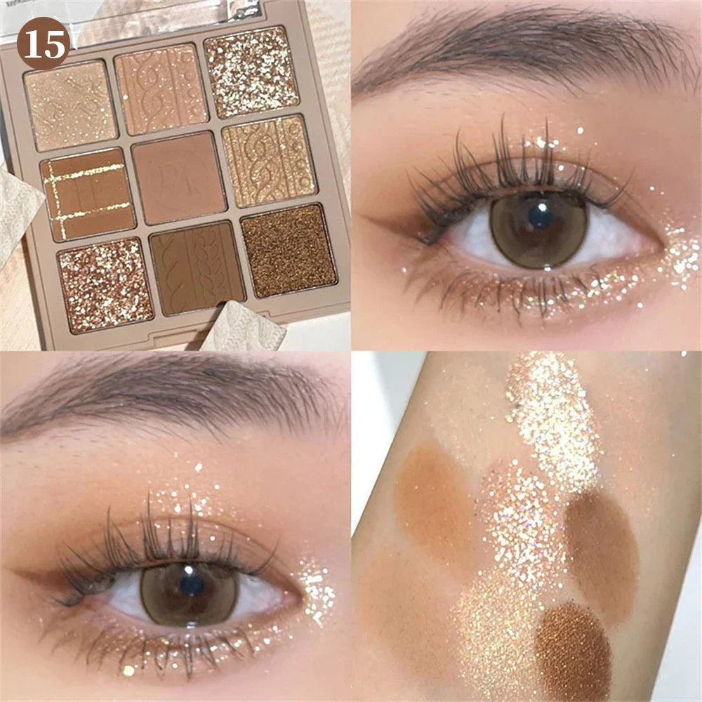 9-Color Glitter Eyeshadow Palette – Long-Lasting Korean Makeup