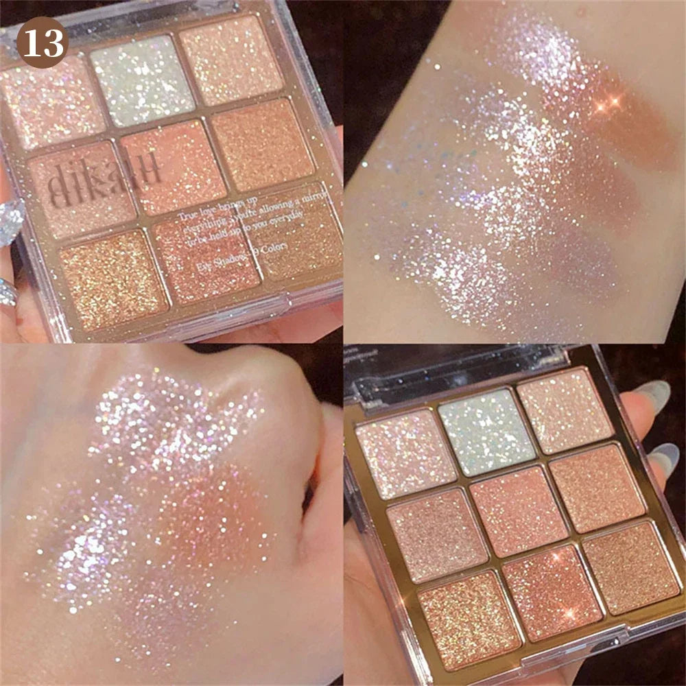 9-Color Glitter Eyeshadow Palette – Long-Lasting Korean Makeup
