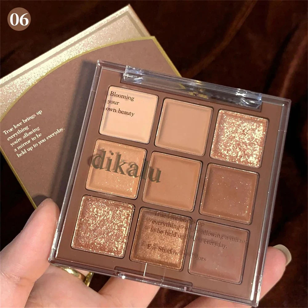 9-Color Glitter Eyeshadow Palette – Long-Lasting Korean Makeup